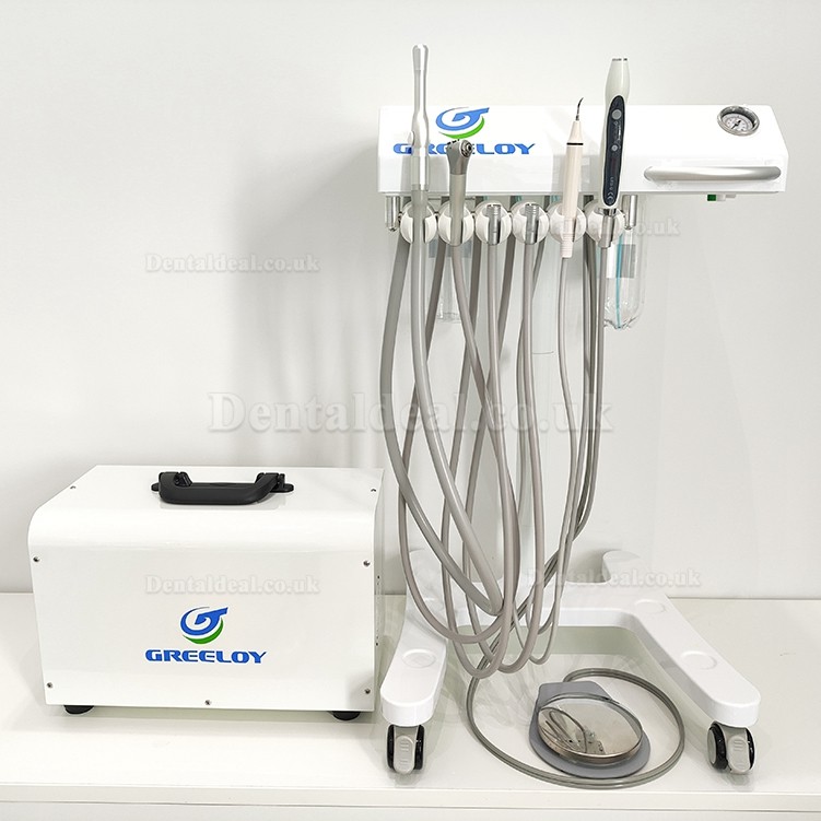 Greeloy Portable Dental Unit Cart GU-P302 with Air Compressor GU-P300+ Curing Light+ Scaler Handpiece